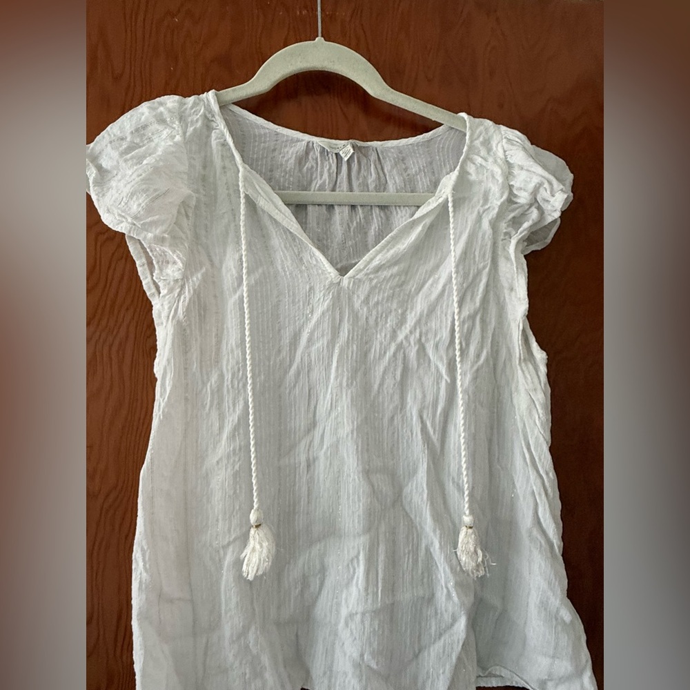 Lucky Brand White Cotton Tie-Front Peasant Tunic